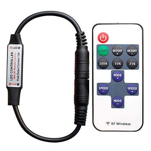 RF Mini Wireless Remote Controller for Single Color 3528 5050 LED Strip Lights, Wireless Remote Control with DC Connector, RF Dimmer for 12V DC LED Ribbon, Shelf Lights