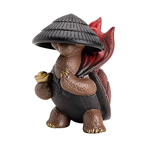 Chinese Handmade Tea Pet Purple Clay Turtle Swordsman Cute Funny Tea Filter Lazy Kung Fu Tea Play Incense Holder For Home Car Shelves Fengshui Decor