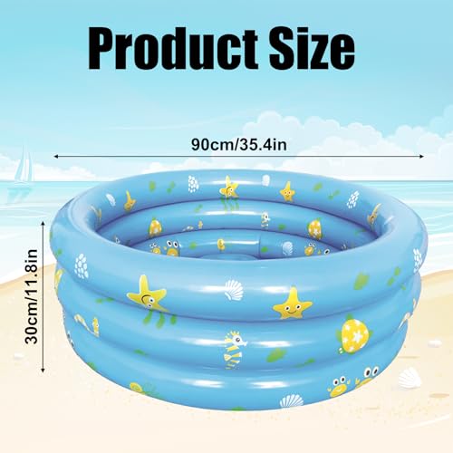 Aufblasbares Schwimmbecken 90cm Kinder Aufblasbares Planschbecken Baby Aufstellpool Aufblasbarem Rund Schwimmbecken Aufblasbare Badewanne Dusche für Outdoor Home Balkon Sommerwasserparty (Blau)