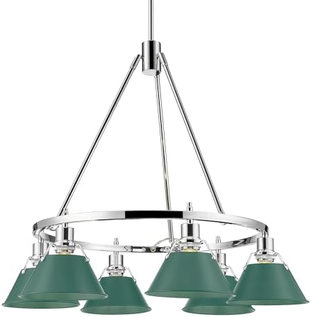 Golden Lighting Orwell 6-Light Chandelier in Chrome with Pine Green
