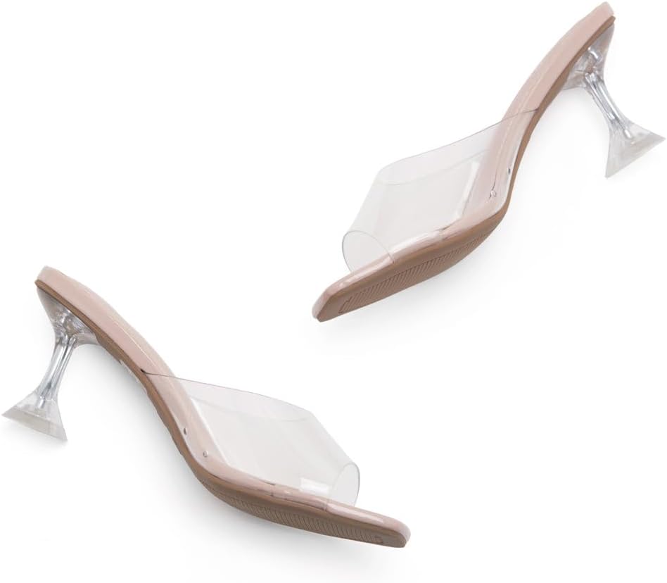 Shoe Land Clear Heels for Women | Kitten Heeled Slides with Square Open Toe | Low Transparent Mules Slip-On Dressy Clear Sandals for Prom, Party & Formal Events - Image 3