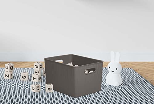 Superio Ribbed Collection - Decorative Plastic Lidded Home Storage Bins Organizer Baskets, X-Large Brown (2 Pack - 22 Liter) Stackable Container Box, For Organizing Closet Shelves Drawer Shelf #TOP5