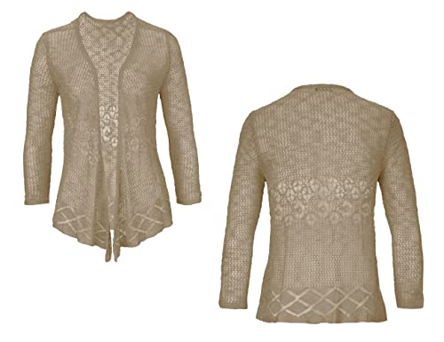 Nulibenna Womens Sheer Shrug Sweaters 3/4 Sleeve Open Front Tie Cardigan Bolero Jacket Lightweight Crochet Knit Cover Up Tops3