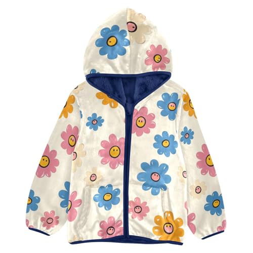 Cool Groovy Flowers Girls Fleece Jacket Girls Fall Jacket Girls Zip Up Hoodie Girls Sherpa Jacket 2-10T