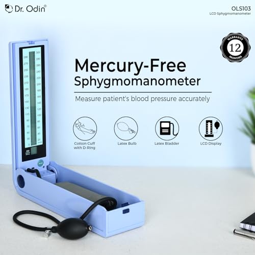 Image of Dr. Odin Combo of OLS103 LCD Sphygmomanometer with OST005 Stethoscope | Non-Mercury BP Monitor with LCD Display & Black Stethoscope for Doctors & Home Use