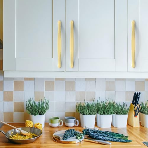 Image of Asidrama 10 Pack 6.3 Inch(160mm) Brushed Gold Kitchen Cabinet Handles Cabinet Pulls Kitchen Cabinet Hardware for Cupboard Drawer Pulls 2792