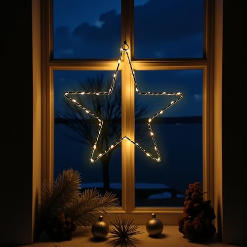 Leuchtstern Silhouette schwarz für Außen mit Timer - 40 LED / 40 cm...