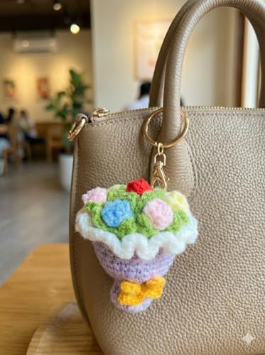 Image of Handmade Crochet Flower Keychain for Bags Keys Purse Backpack Cute Aesthetic Yarn Keyring Bag Charm Handmade Soft Thread Flower Keychain for Girls Women Kids Gifting and Daily Use