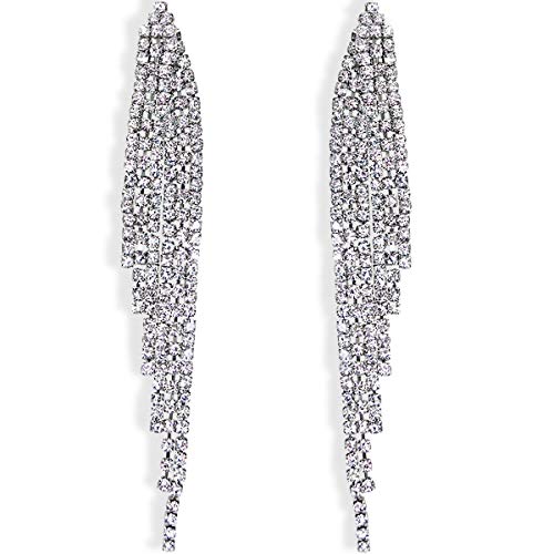 Humble Chic Simulated Diamond Earrings - Darling Waterfall Tassel CZ Statement Chandelier Studs, Angel Wing Silver Tone