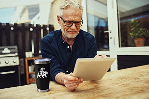 Papa Bear Tumbler Cup - Fathers Day Dad Cups Tumbler - Dad Travel Mug - Vacuum Insulated Stainless Steel Tumbler Papa Bear Mug | World's Best Papa Travel Cup | New Papa Coffee Mug From Grandkids #TOP5