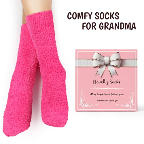 Veachog Gifts for Grandma from Grandkids, Cozy Fleece Socks with Anti-Slip Bottom, Cute Pink Gift Box for Any Occasion4