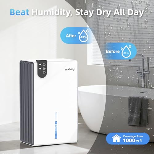 Image of Dehumidifier with Drain Hose(98 oz & 1000 Sq.Ft), Auto Shut Off, Relaxing 7 Color Ambient Light & Sleep Mode, Quiet Small Dehumidifier for Bedroom, Bathroom, Basement, Living Room(WhiteGrey)
