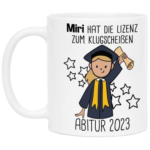 Abitur 2023 Tasse Personalisiert | Name & Haarfarbe | Abitur Geschenk Mädchen Abi Abschluss Kaffeetasse Cover