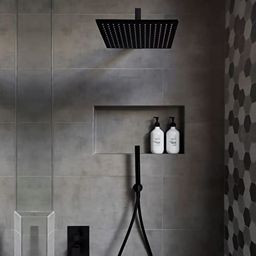 12" Rain Shower Head With 13" Extension Arm - Voolan Large Rainfall Shower Heads Made Of Stainless Steel - Waterfall Full Body Coverage - Perfect Replacement For Your Bathroom Showerhead (Black) #TOP7