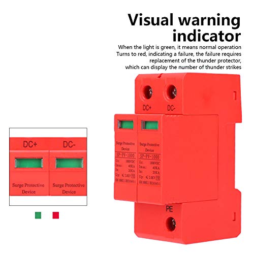 Surges Protection Device,2P40KA Surges Protection Photovoltaic Anti?Thunder Module DC1000V 50Hz Rail Installation Appliances House Surges Protective for Workshops,Households,Etc