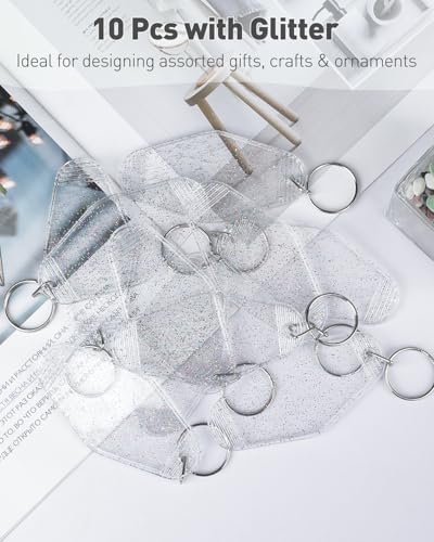 Uniclife 10 Pcs Modern Glitter Rhombus Keychain Tags, Clear Transparent Plastic Motel Keychains with Glitter & Key Rings, Customizable Luggage Tags & Room Labels2
