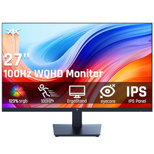 KTC 27 Inch QHD Computer Monitor, 2K 100Hz IPS Gaming Monitor, 1440P Frameless Eye Care PC Office Monitor with HDMI/DP, FreeSync & G-Sync, HDR10, VESA, Tilt Adjustable