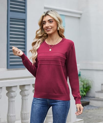 LILBETTER Women's Casual Lightweight Round Neck Long Sleeve Knit Top Loose Pullover Sweater3