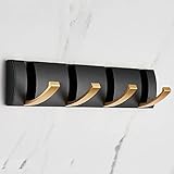 Garderobenleiste zur Wandmontage, Schwarzgold Moderne Strapazierfähige Wand Garderobenhaken, Klappbar Platzsparender Wandhaken zum Aufhängen von Mänteln, Hüten, Schals, Regenschirmen und Schlüsseln