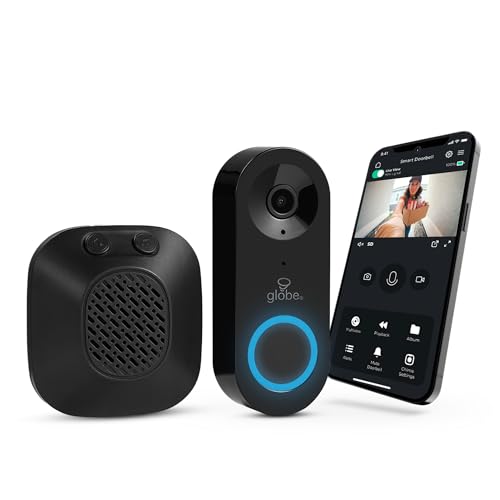 Heath Zenith Wired Smart Doorbell Kit, Black, Plastic, Motion Detection, 10 Melodies, Muted Option, 2-Way Audio, Plug-In Chime, Voice Changer, Night Vision, Wide-Angle
