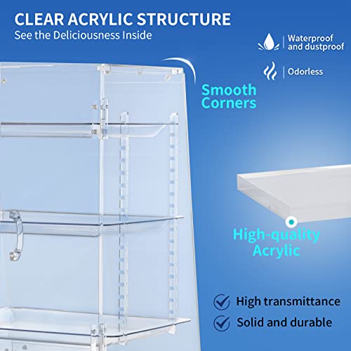 Vevor Pastry Display Case, 3-Tier Removable Shelves Bakery Display Case, Clear Acrylic 21.7" X 15.7" X 15.7" Donut Display Box W/Rear Door Access, Counter Case Keep Fresh For Donut Bagels Cake Cookie #TOP3