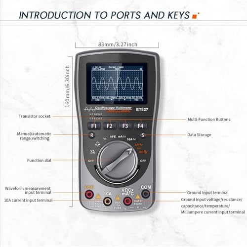Digital Handheld Oscilloscope Multiumeter, 2 in 1 Transistor Tester and Digital Oscilloscope, Voltage, Current, Capacitor, Resistor, Diode Test, 40MHz Analog Bandwidth
