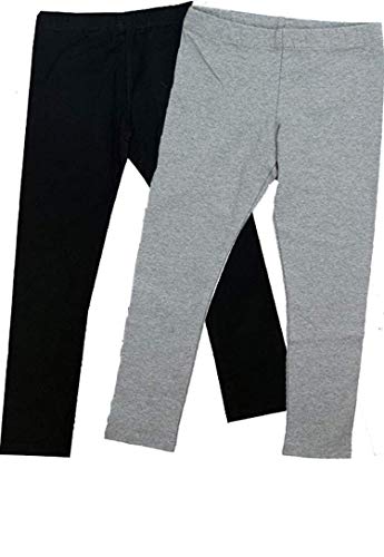 VIGOSS Girls' 2 Pack Soft Cotton Leggings (Black/Grey, 7/8)