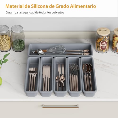 Miniatura 2 de K Korkuan Organizador Cubiertos Para Cajon, Diy Organizador Cubiertos, Silicona Cubertero Cajon, 6 Unidades, Resistente A La Humedad Y Al Calor Hasta 200 C, Antideslizante Gris