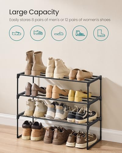 Image of SONGMICS Shoe Rack, 3-Tier Shoe Organizer, Metal Storage Shelf