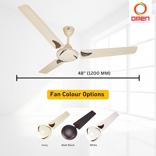 Image of Omen Changing Lives Aadhar 1200mm Ceiling Fan | High-Speed Anti-Dust Decorative Fan with Silent Operation | BEE Star Rated Energy Saver | 400 RPM | 2-Year Warranty |(Ivory)