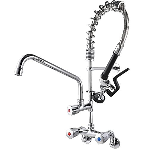 Ms 4-8 Inch Adjustable Center Wall Mount 25'' Height Commercial Kitchen Sink Faucet Brass Mini Pre Rinse Unit With Spray Valve And 12 Inch Add On Spout (6814P) #TOP7