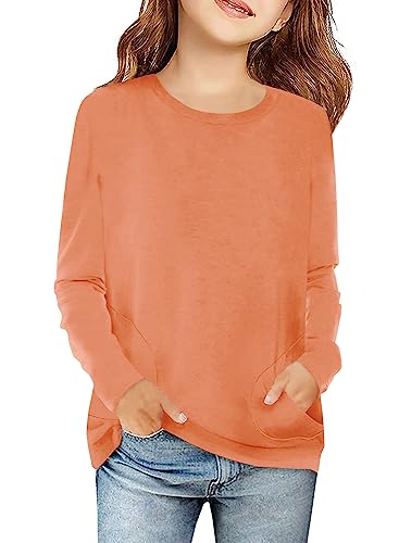 Image of Haloumoning Girls Casual Short Sleeve T Shirts Color Block Tee Blouse Kids Loose Tunic Tops with Pockets Size 4-15