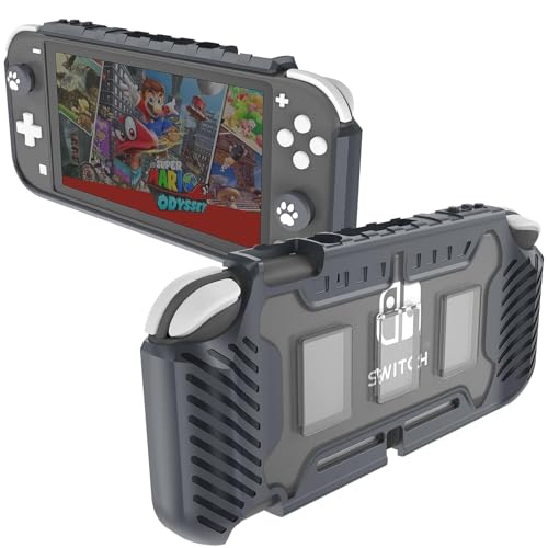 Image of TMG Rugged Protective Case for Nintendo Switch Lite | Shockproof Grip Cover with Soft TPU & Hard Shell | Ergonomic Anti-Slip Design with Game Card Storage | Compatible with Switch Lite Console (Gray)