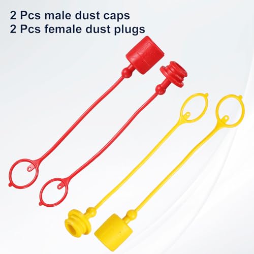 Image of HARFINGTON 2Sets 3 /4 Hydraulic Hose Dust Cap and Plug Kit, ISO-A Male Dust Cap & Female Plug Cover Quick Disconnects Air Coupler Cover Port Plug Fittings with Retention Ring, Red /Yellow