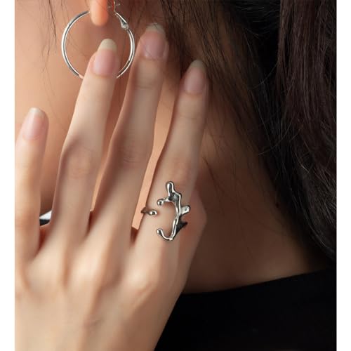 OIDIMS Irregular Liquid Statement Ring for Women Unique Infinity Wedding Promise Open Wrap Finger Rings Middle Tail Adjustable Comfort Fit Extendable Fashion Band Personality Minimalist Jewelry Gift2