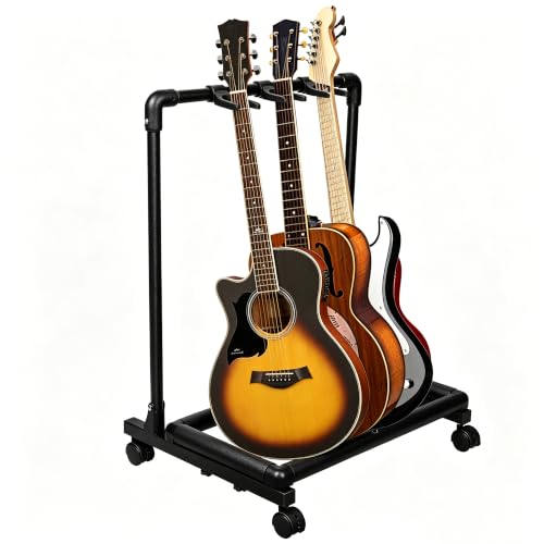 AZOR 3 Multi Guitar Stand Rack with Wheels, Foldable Guitar Holder
