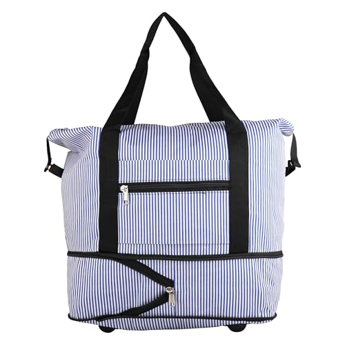 Image of ENSAC Premium Duffle Travel Bag for Men and Women, Luggage Travelling Bag for Women, Stylish Duffel Cabin Size Duffle Bag-White Blue