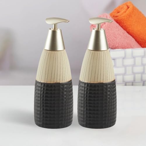 Image of SaSaSa Ceramic Soap Dispenser for Bathroom handwash, refillable Pump Bottle for Kitchen Hand wash Basin, Set of 2, Black /Beige (10892)