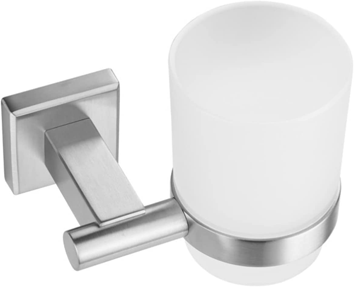 Soporte para cepillo de dientes de pared de acero inoxidable con 1 taza de cristal, juego de accesorios de baño para cepillo de dientes individual, color plateado