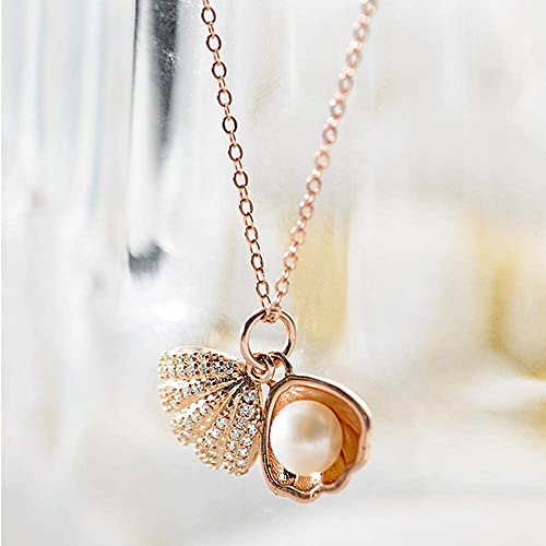 MEENAZ Pendant For Girls Women Ladies girlfriend Wife Moti Shell Pearl Necklace locket long chain Rose gold Shell Necklace diamond ad cz Pendants chains western Valentine gifts... - Image 5