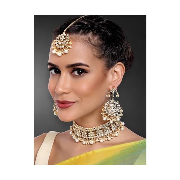 Peora Ethnic Indian Traditional Jewellery Kundan Choker Necklace Earring Maang Tikka Set Gift for Women Girls - Image 5
