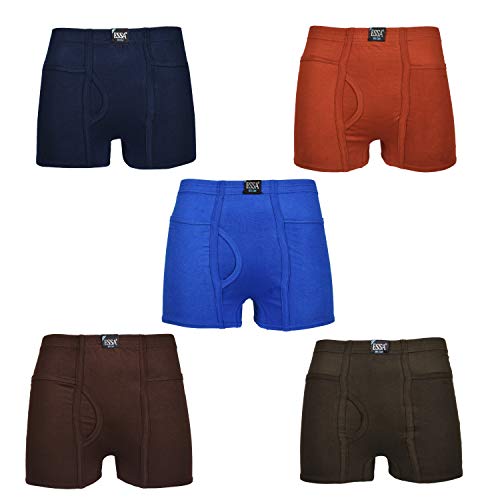 Image of ESSA Trend Men's Trunks with Pocket | Pack of 5 | 100% Super Combed Cotton, Mid Waist | Inner Elastic Waistband | Breathable Underwear, Innerwear | Solid (Multicolor)