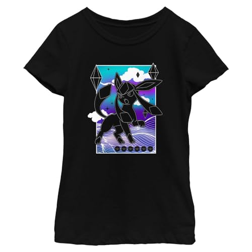 Pokemon Girls' Glaceon Northern Lights T-Shirt, Black, X-Small