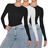 Camiseta Térmica Manga Larga Mujer Pack de 3 con Cuello Redondo Blusas Y Camisas Suelto Top Mujer Básico Protección Térmica Y Confort Suéter Slim Fit Basica Termica Top Ajustado Transpirable