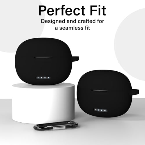 Image of Sounce Earphone Case Cover for Boult Audio W20 TWS Soft Silicone Skin Case Cover Shock Absorbing Protective Case with Keychain [Front LED Visible] - Black