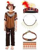 Liitrsh 6 Pcs Halloween Boys Native American Costume Sets Kids Indian Dress Up Costume Outfits Fancy Party Cosplay(Medium)