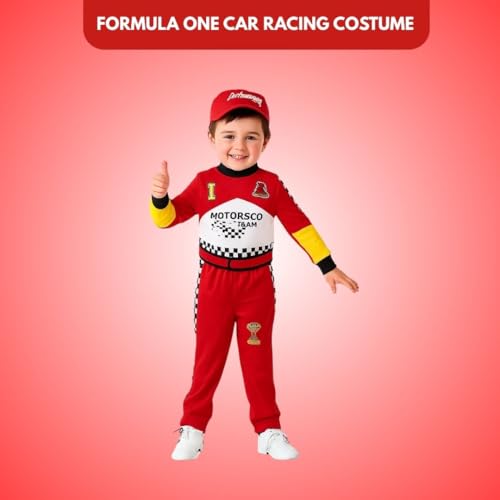 Image of WANNA PARTY Kids Race Car Driver Costume, Car Racing Kids Costume for Boys Girls for Pretend Play, School Dress Up,Halloween Dress Up 5-7 Yrs