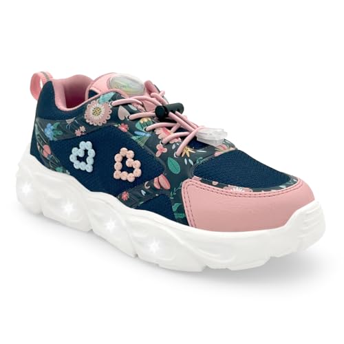 Image of Hopits GlowGetters Kids Girls and Boys Chunky Platform Shoes Sneakers | Floral Print LED Light-Up Sneakers | Lightweight Athletic Trainers Shoes