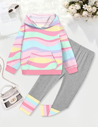 Toddler Girl Clothes Tie-Dye Stripe Color Block Toddler Girls Clothes Little Girls Kids 2pcs Outfits Hoodie Leggings