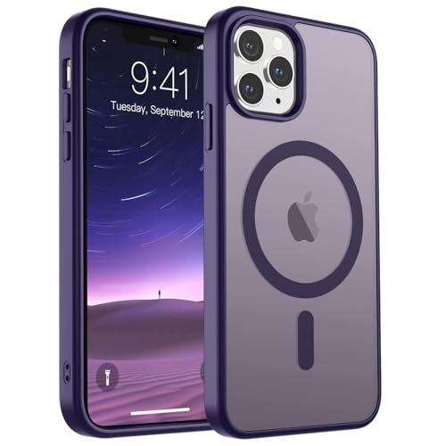 SUPFINE Magnetic for iPhone 11 Pro Max Case (Compatible with MagSafe) (Military Grade Drop Protection) Translucent Matte Shockproof Phone Case,Dark Purple